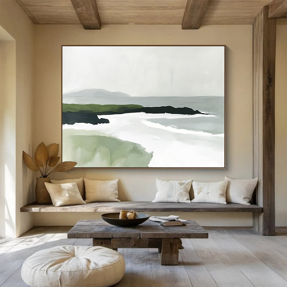 Minimalist Coastal Landscape Abstract Painting with Earthy and Neutral Tones DYP336