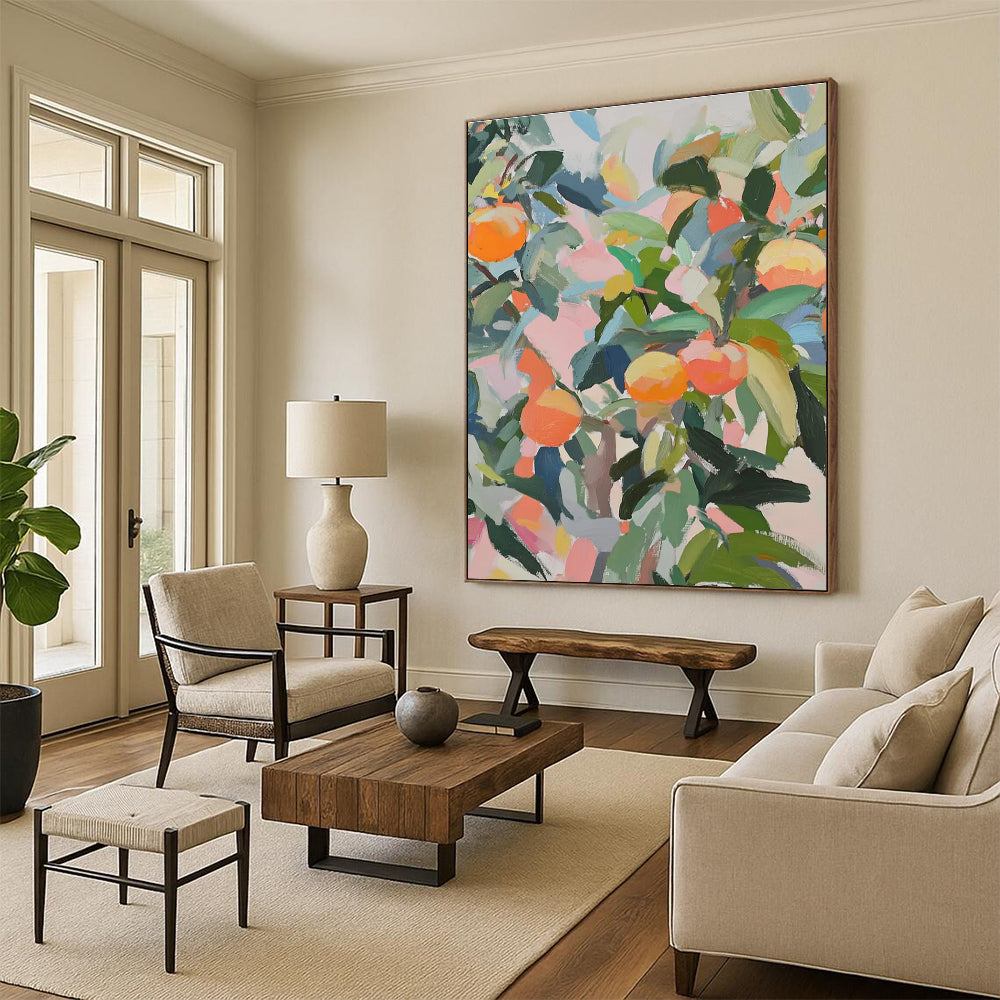 Abstract Orange Tree Painting with Soft Pastel Background ADGE438