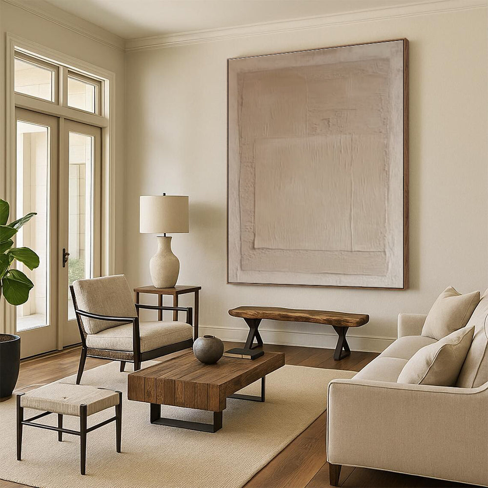 Beige - Toned Minimalist Layered Abstract Painting ADGE360