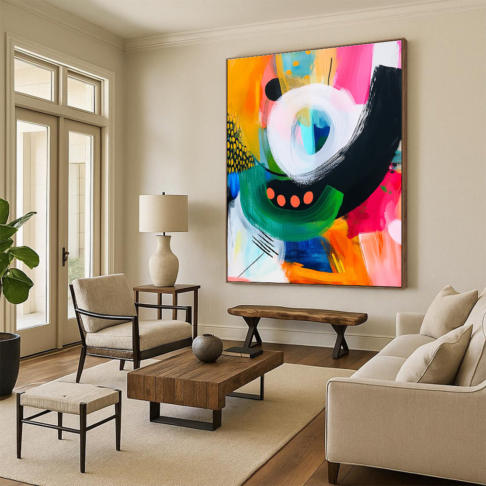 Playful Color Block Abstract Painting with Bold Shapes GER082