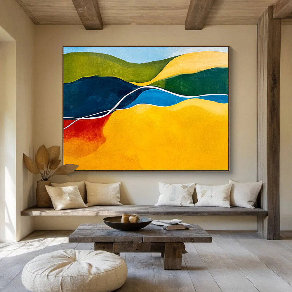 Vibrant Geometric Hills Abstract Painting with Bold Color Blocks DYP229