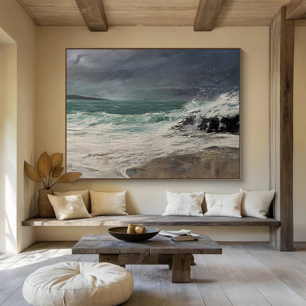 Dark Toned Stormy Sea Abstract Painting THY042