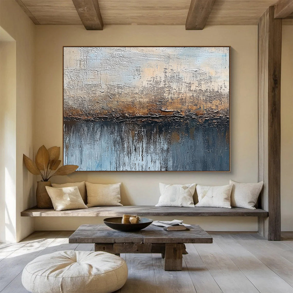 Earthy Tones Textured Abstract Painting with Reflective Elements DYP315