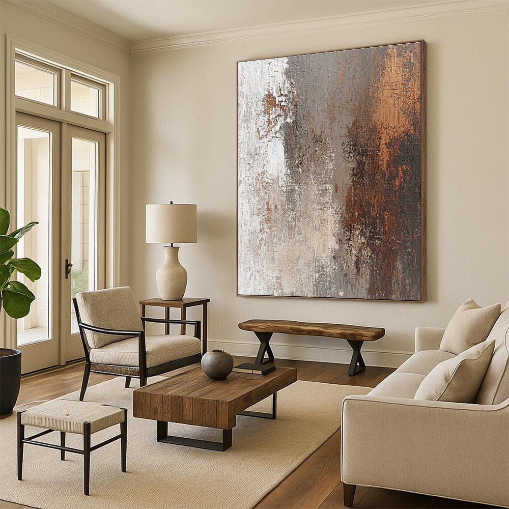 Rustic Brown and Gray Abstract Painting with Weathered Textures GER115
