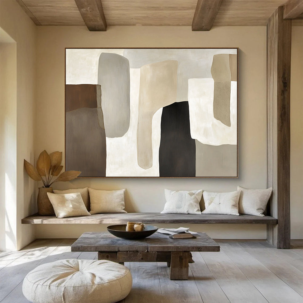 Neutral Geometric Abstract Painting with Earthy Tones DYP439