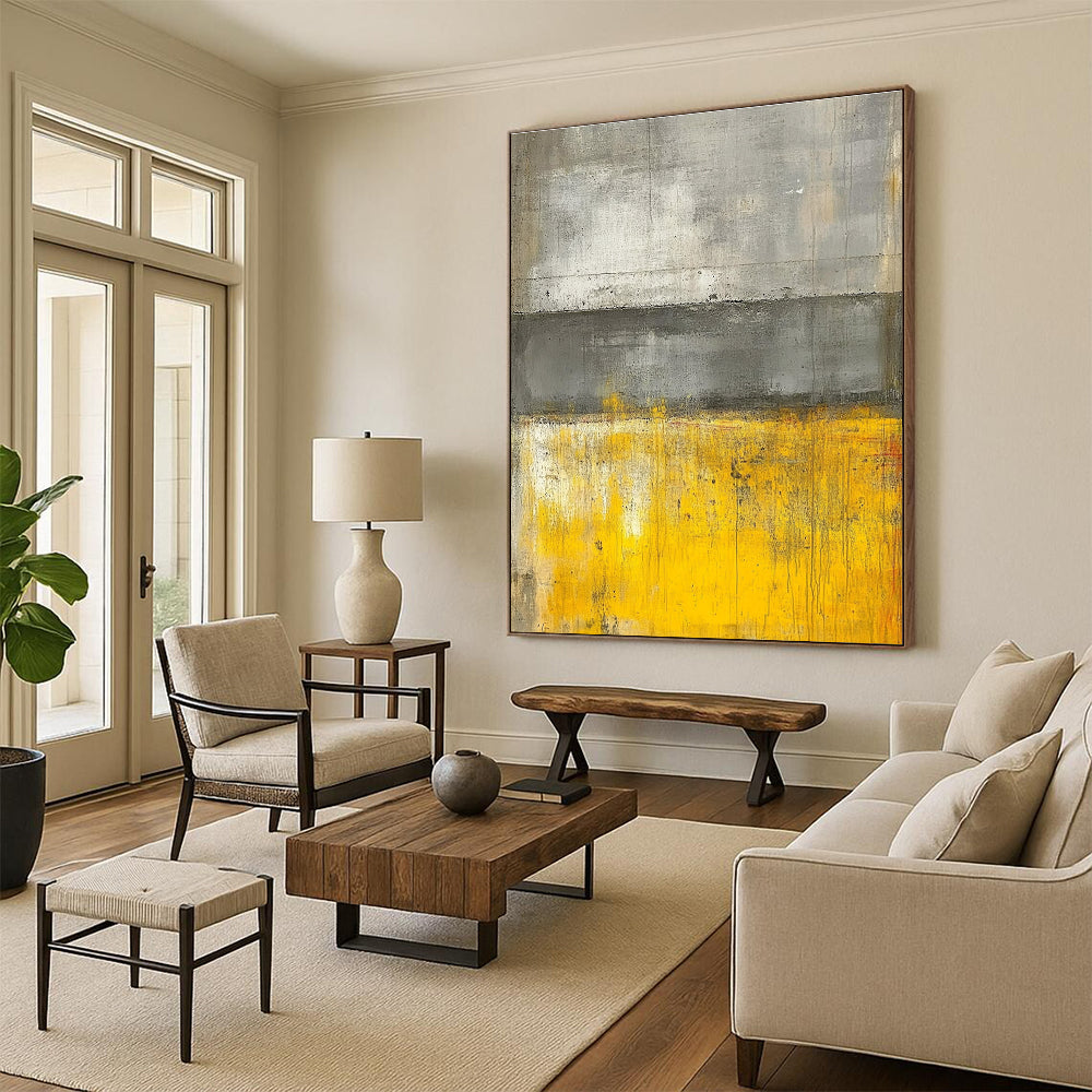 Gray and Yellow Abstract Painting with Subtle Gradients GER541