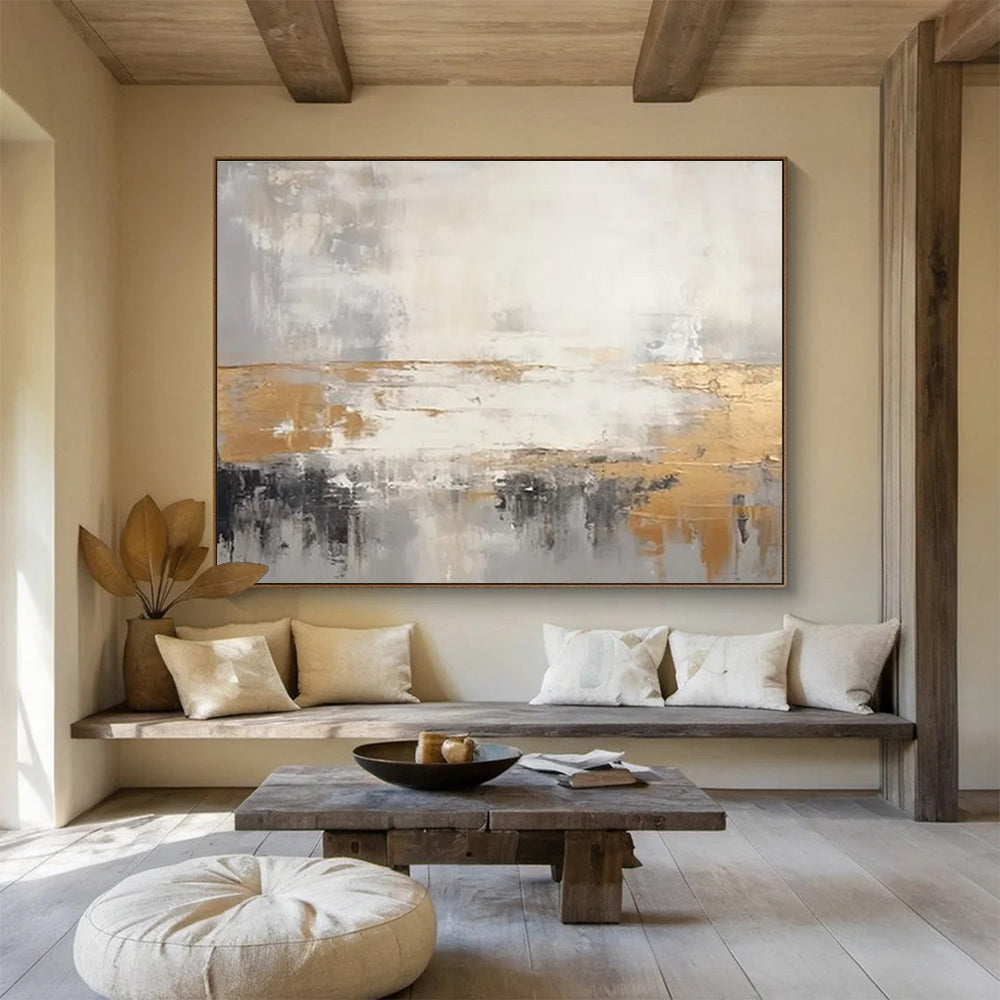 Grey and Gold Minimalist Abstract Landscape - like Painting THY107