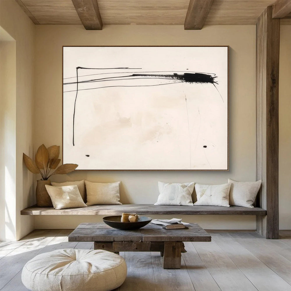Black White Minimalist Line Abstract Painting THY056