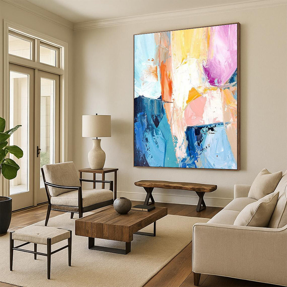 Colorful Geometric Abstract Painting with Blue and Orange Tones ADGE280