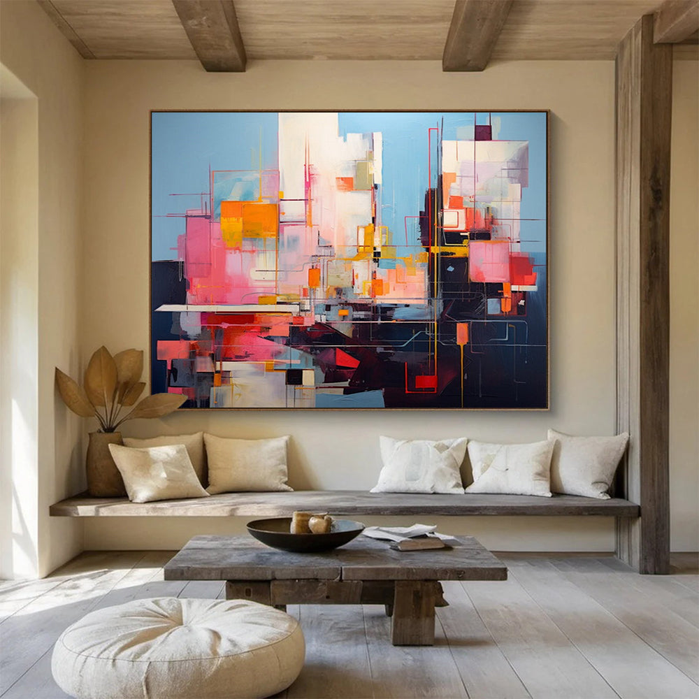 Vibrant Color Blocks Abstract Cityscape Painting THY019