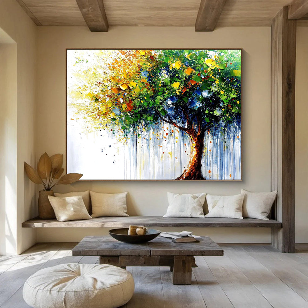 Colorful Tree Abstract Painting with Dripping Paint DYP444