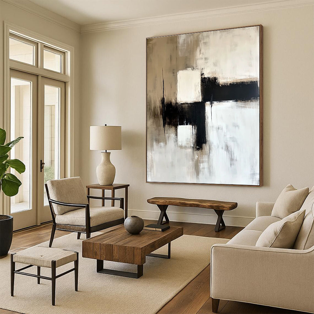 Beige and Black Abstract Painting with Subtle Contrasts GER559