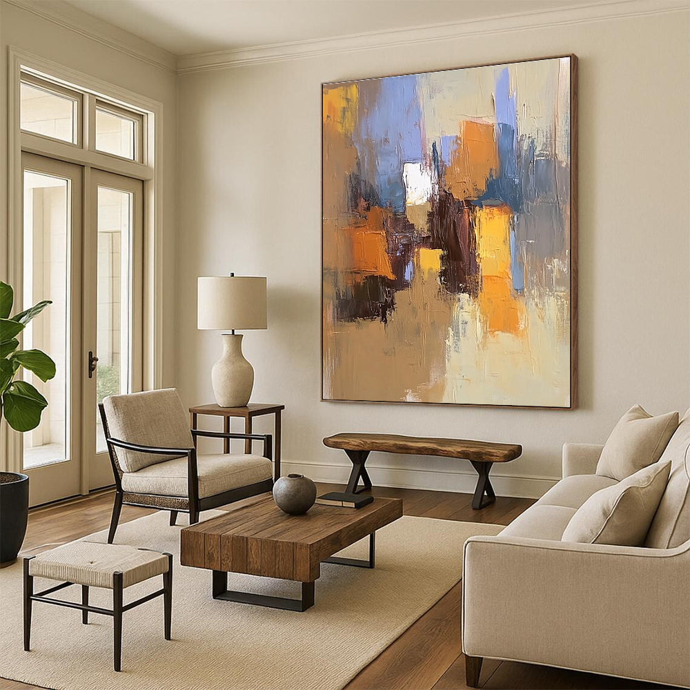 Colorful Block Abstract Painting with Layered Hues GER792