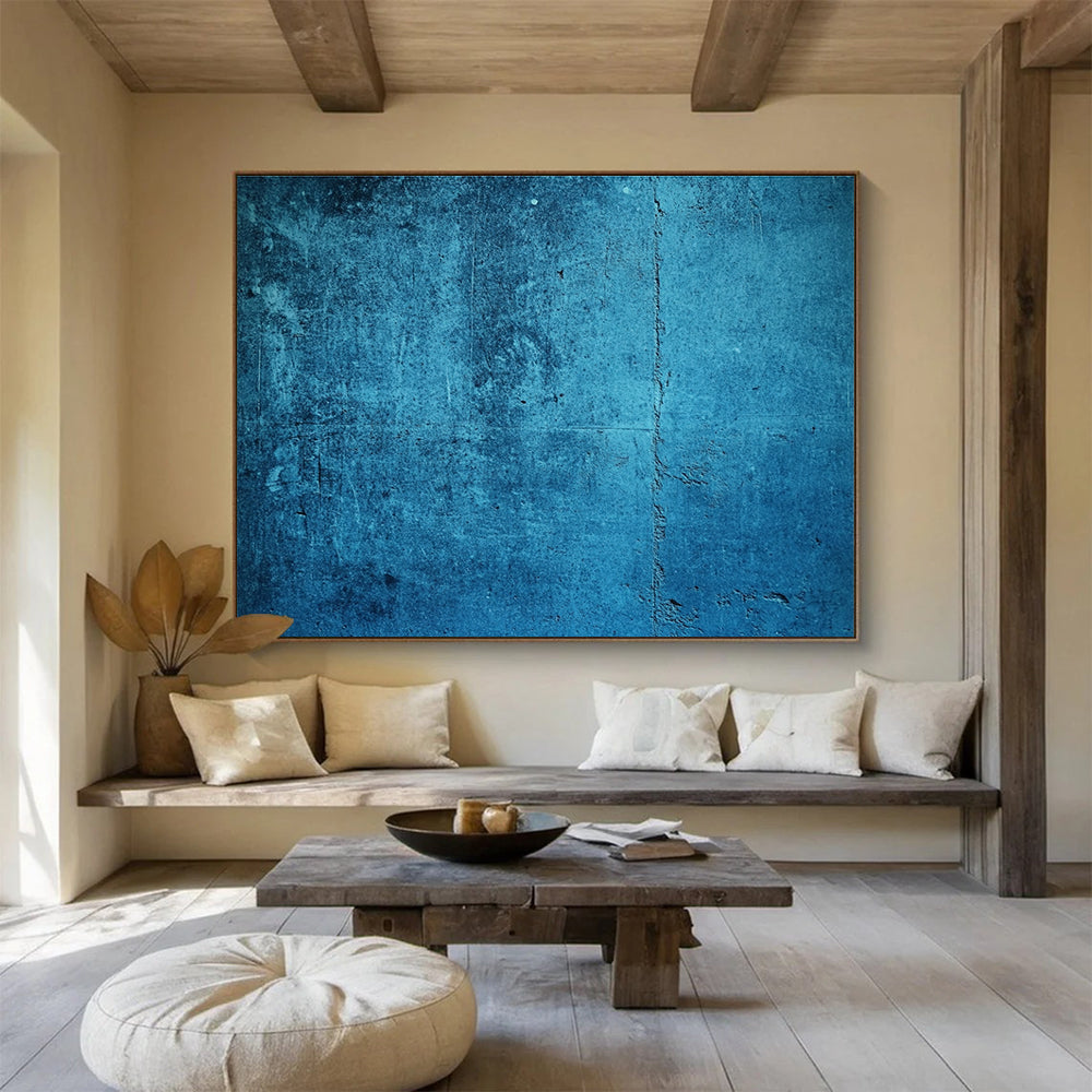 Blue Textured Background Abstract Painting with Distressed Look DYP573