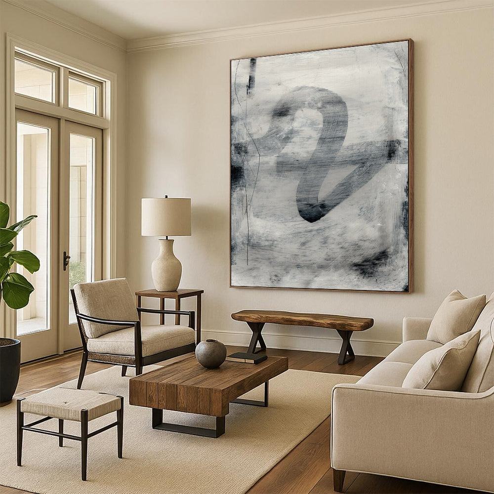 Gray Ink Abstract with Expressive Brushstrokes Painting ADGE189