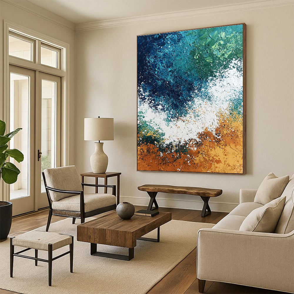 Blue and Green Ocean Wave Abstract Painting with Textured Layers GER581
