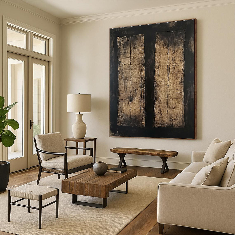 Brown Black Abstract Painting with Rustic Textures GER796