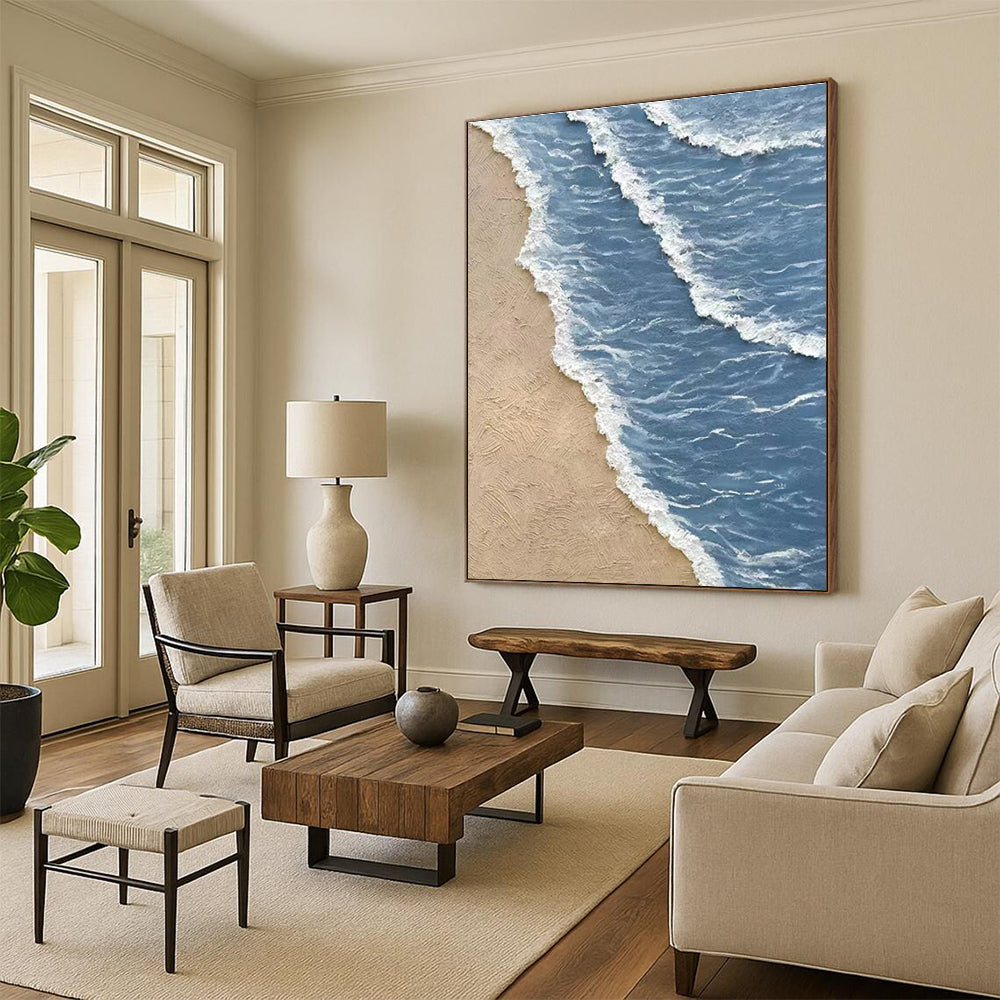 Beach Wave Abstract Painting with Sand and Blue Water ADGE333