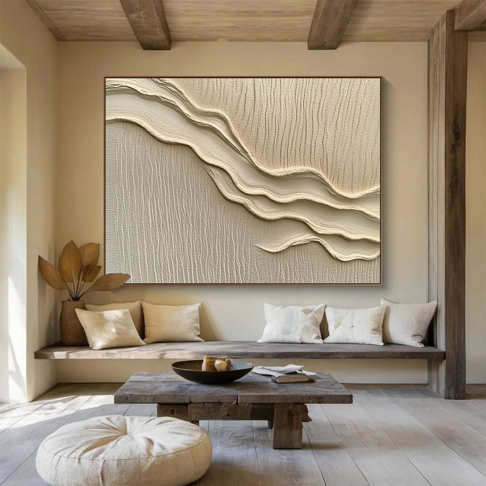 Beige Textured Waves Abstract Painting with Layered Patterns DYP610