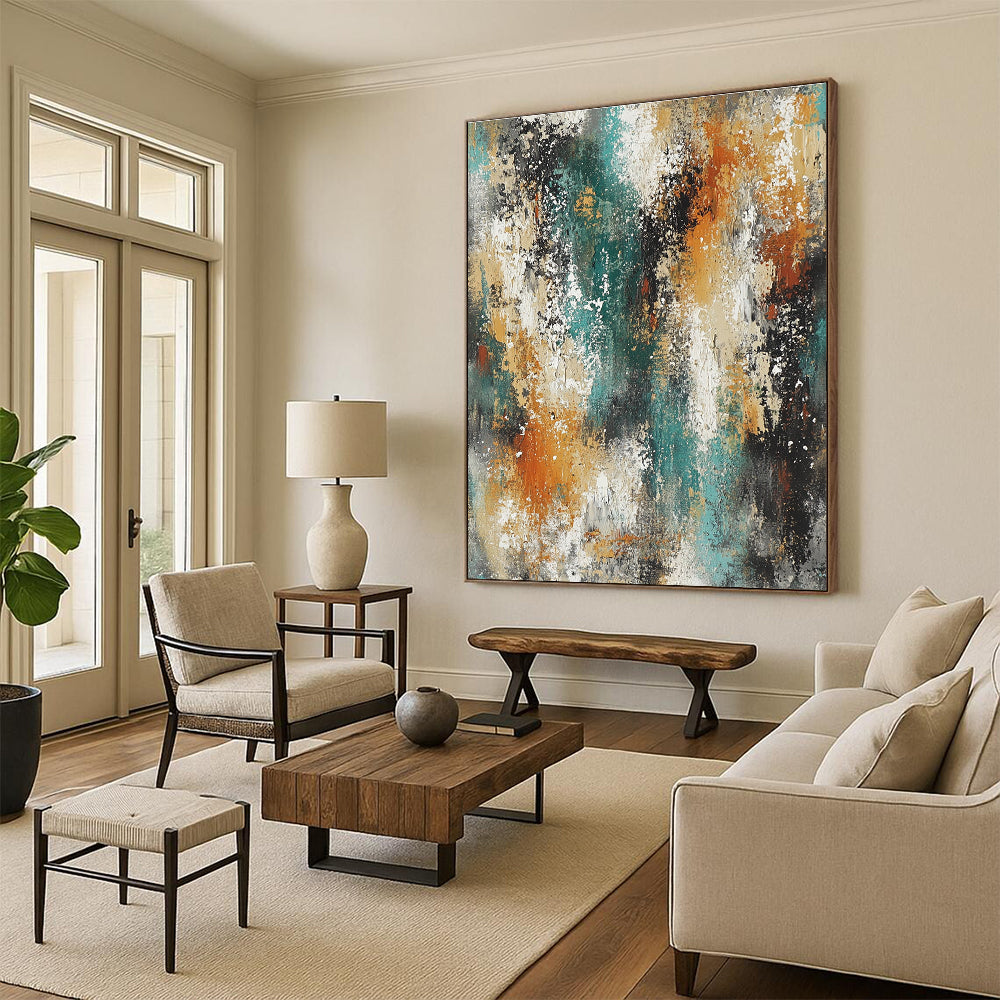 Teal Orange Abstract Painting with Textured Layers GER783