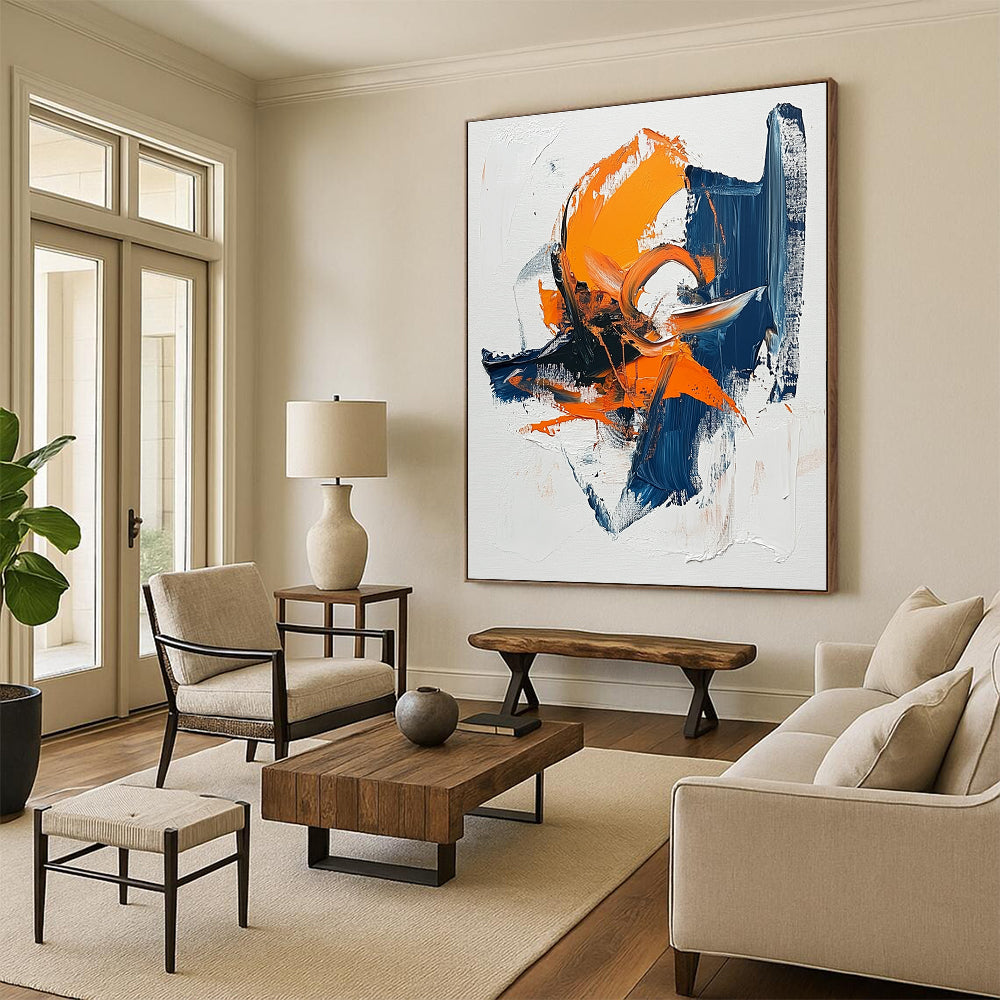 Orange and Blue Abstract Painting with Thick Textures GER445