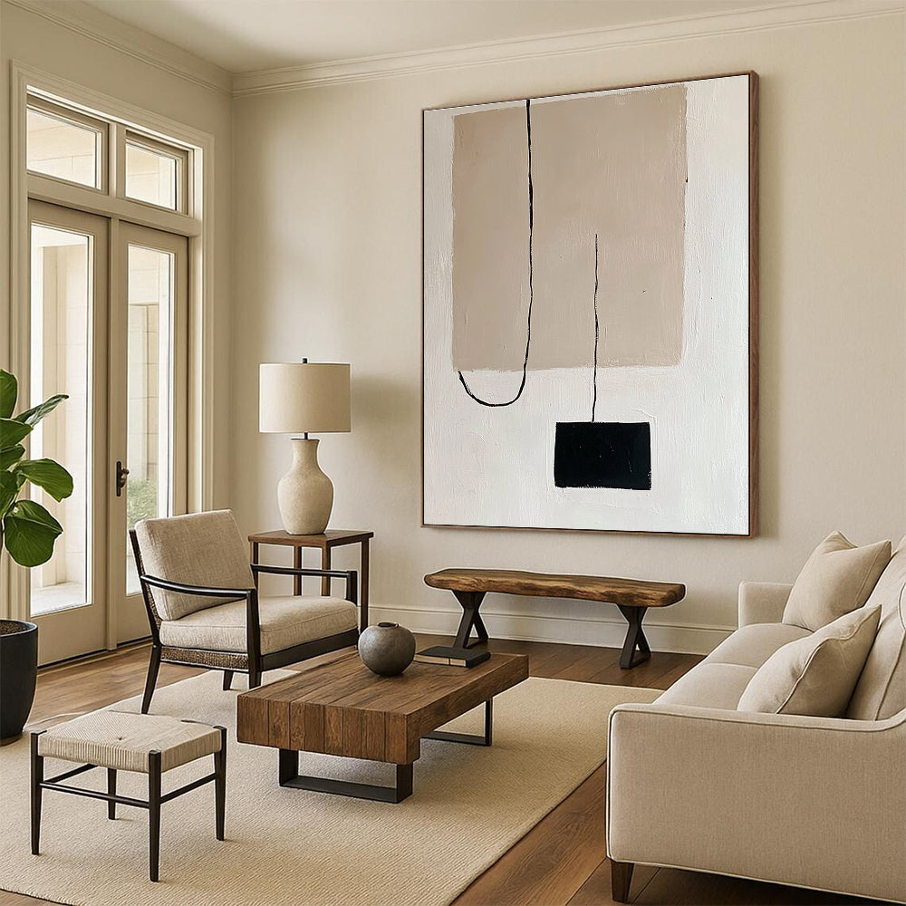 Beige and Black Minimalist Abstract Painting with Simple Forms GER152