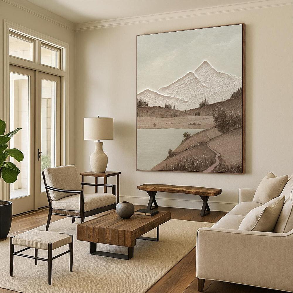 Neutral - toned Mountain Landscape Abstract Painting ADGE268