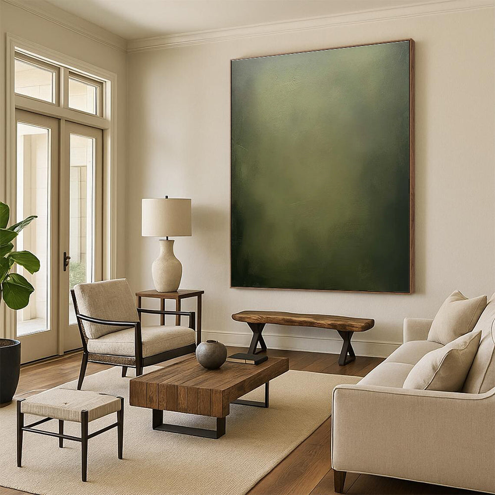 Olive Green Gradient Abstract Painting with Subtle Depth ADGE486
