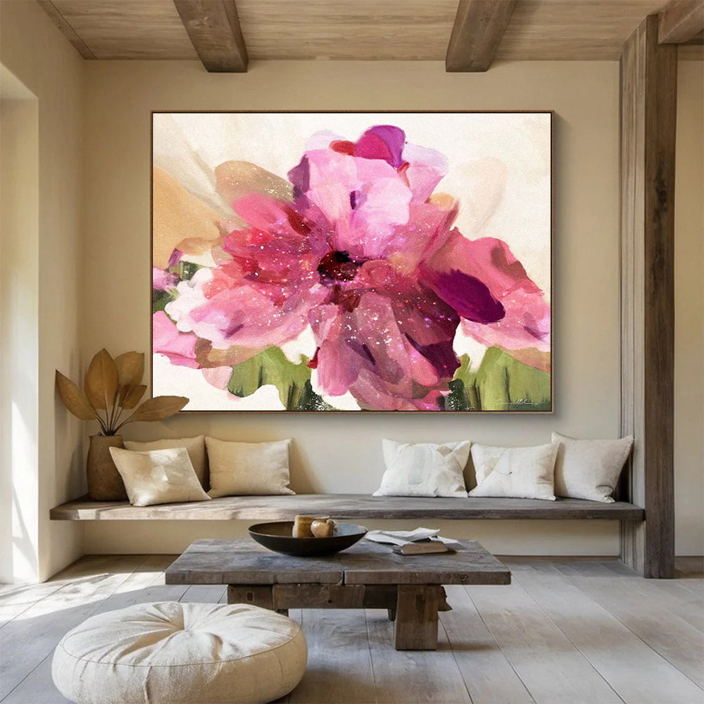 Pink Flower Abstract Painting with Vivid, Floral Radiance THY405