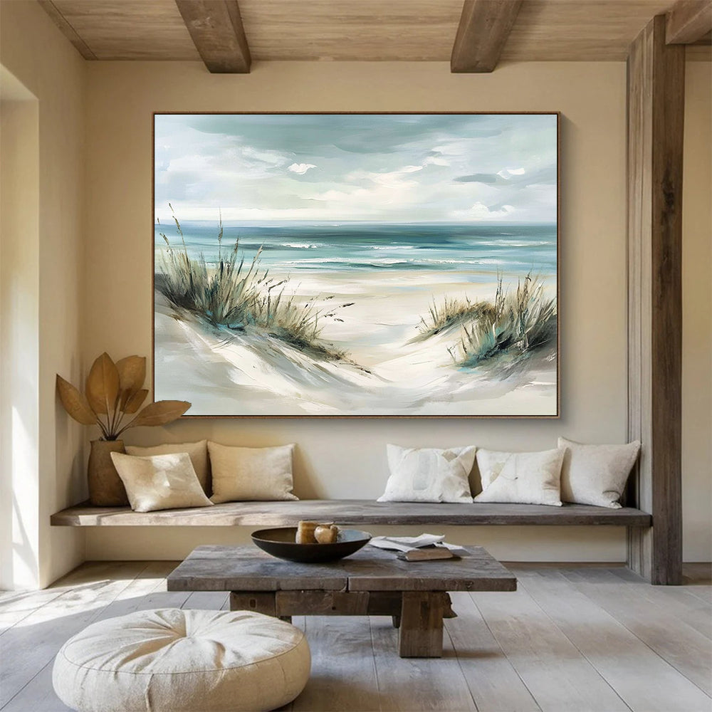 Light - Toned Beach Dunes Abstract Painting with Sea Grass DYP137