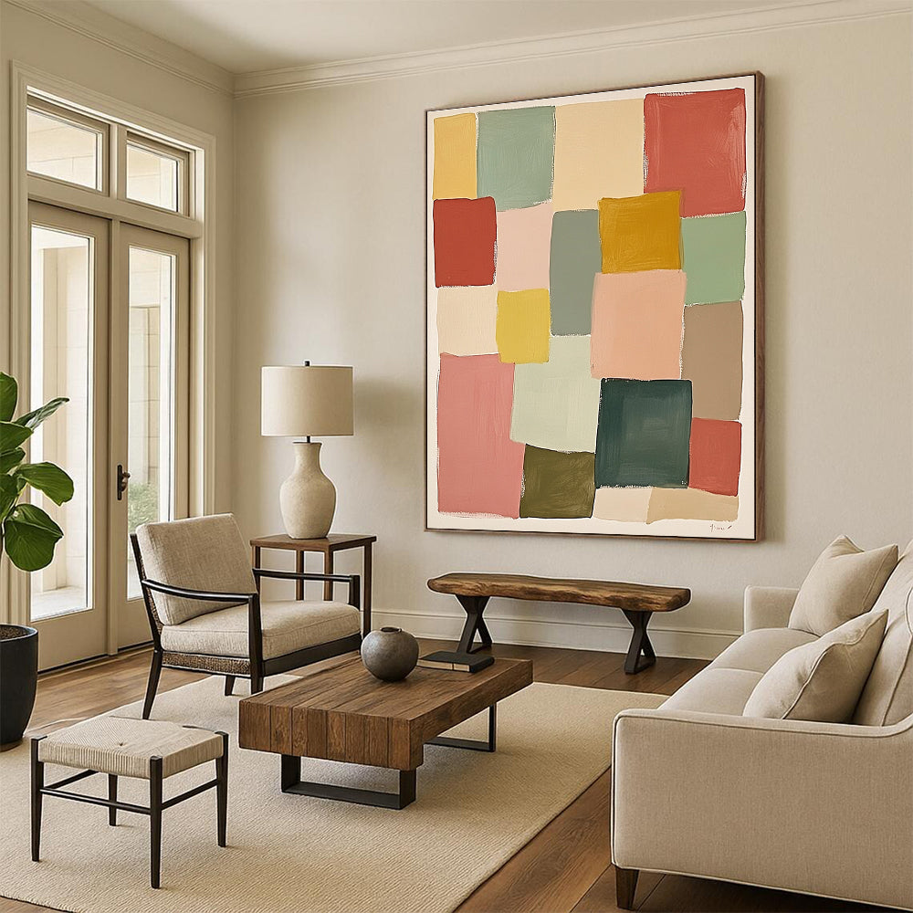 Color - Block Mosaic Abstract Painting with Diverse Hues GER278