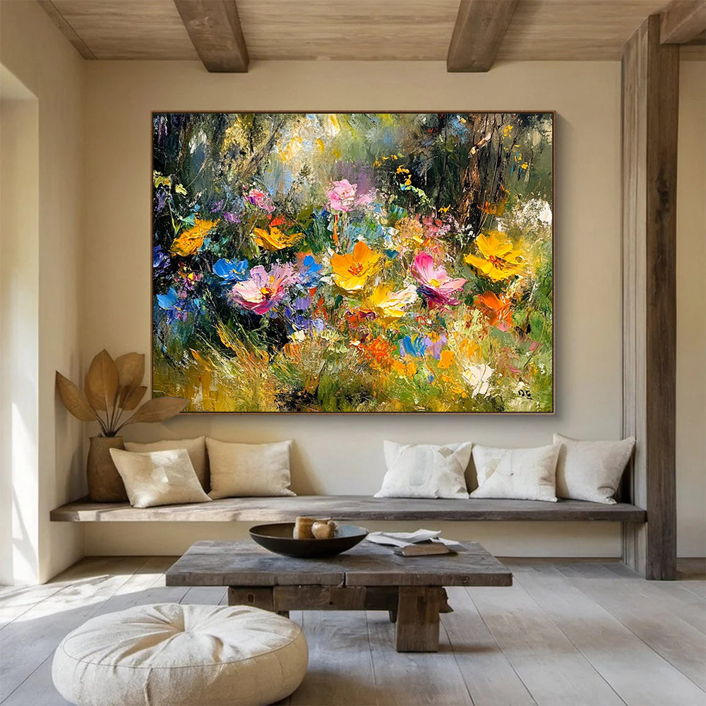 Vivid Floral Abstract Painting with Multicolor Blossoms DYP559