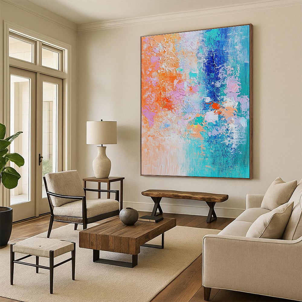 Colorful Textured Blend Abstract Painting with Orange and Teal GER624