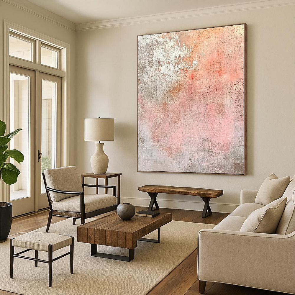 Soft Pink and Gray Textured Abstract Painting GER280