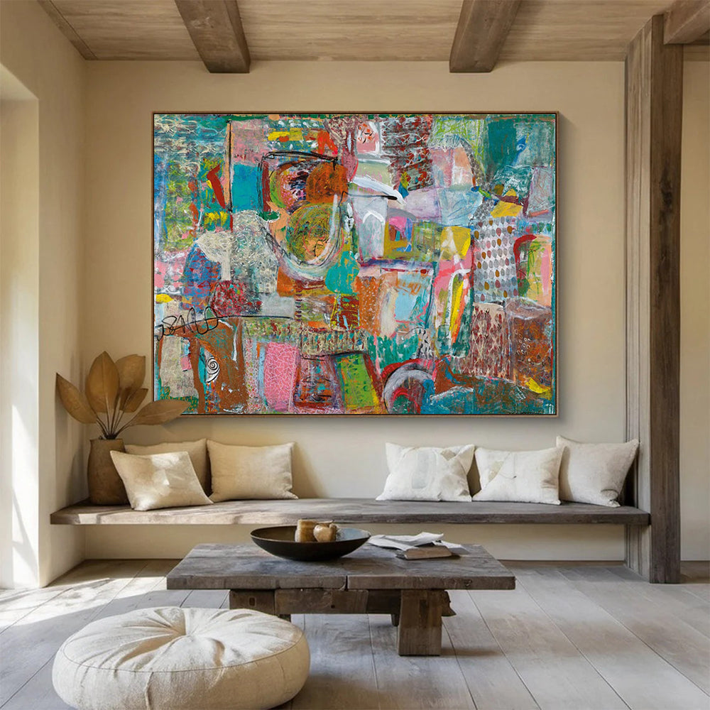 Mixed Media Abstract Painting with Textured Collage Elements THY236