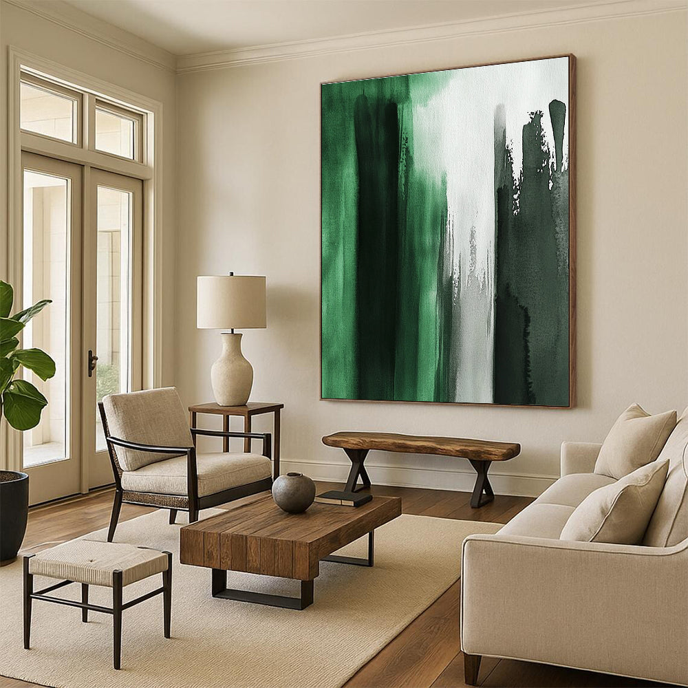 Green Black and White Abstract Painting with Watercolor Wash GER424