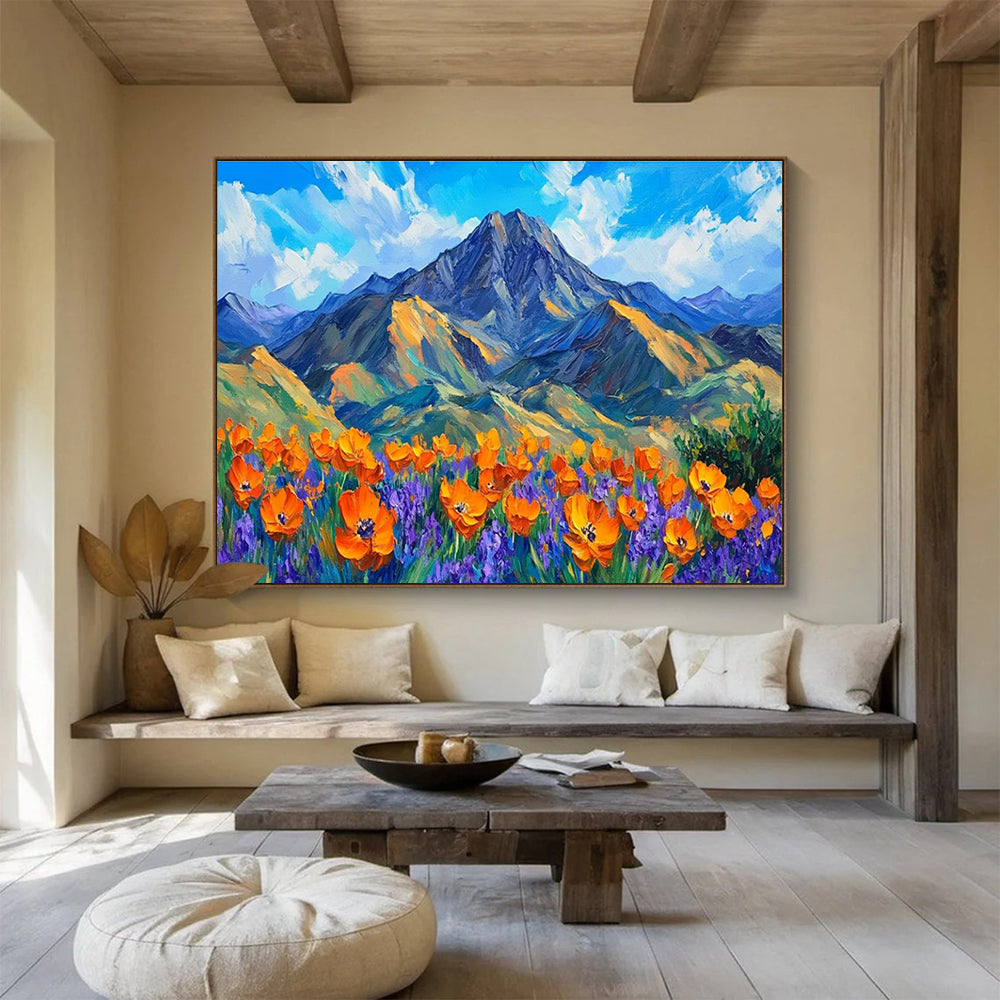 Mountain Poppy Field Abstract Painting with Bold, Cheerful Tones THY419