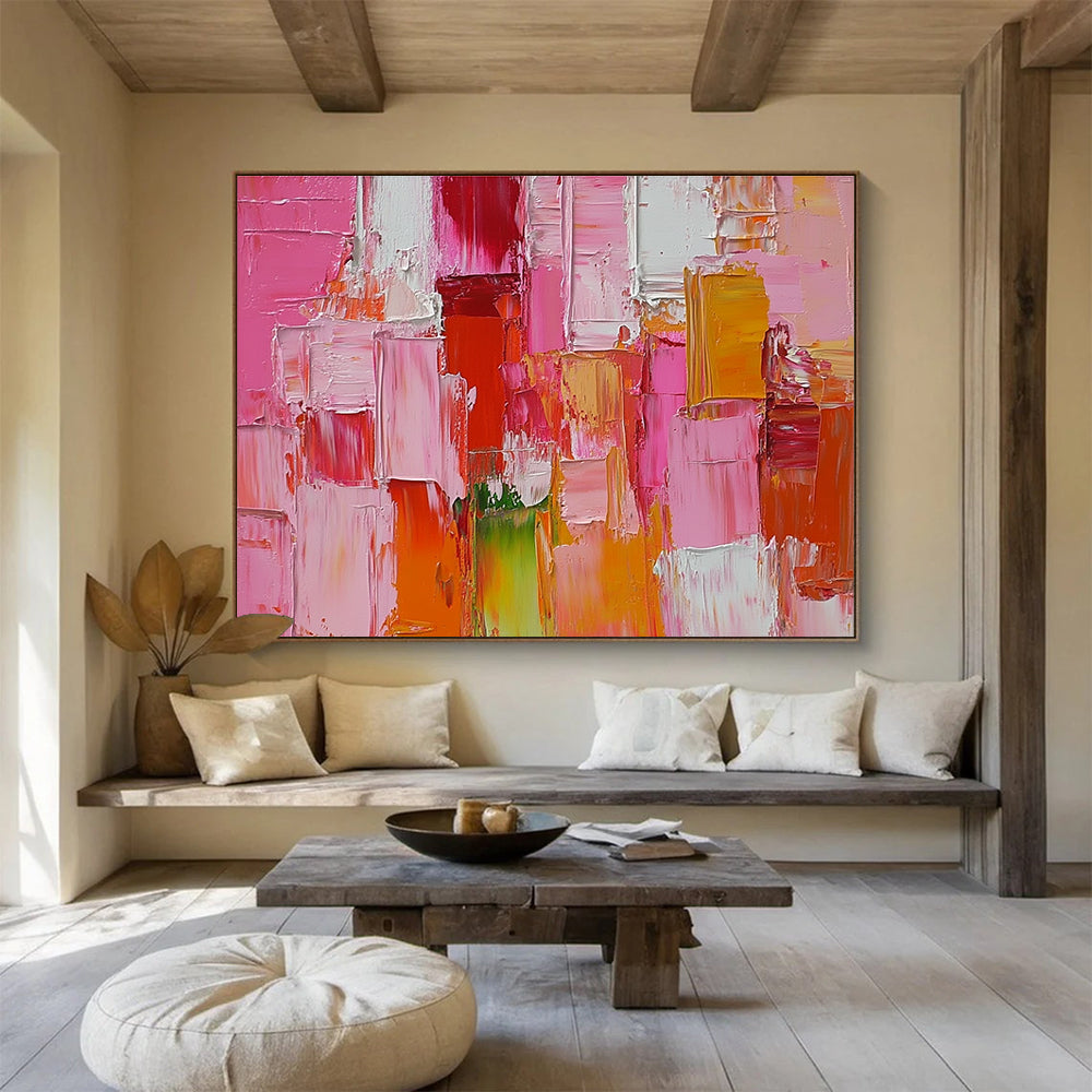 Colorful Block Abstract Painting with Pink and Orange Tones DYP271