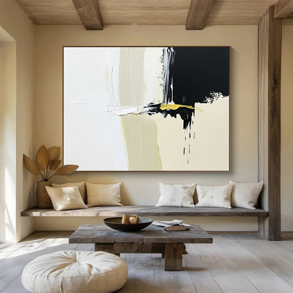 Black White and Yellow Abstract Painting with Bold Strokes DYP365