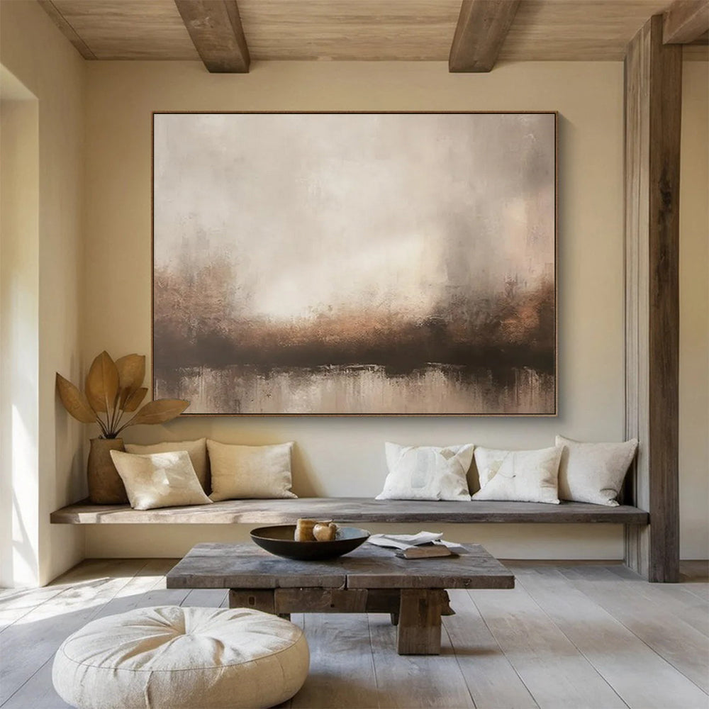 Beige Brown Abstract Painting with Subtle Landscape Hints THY321
