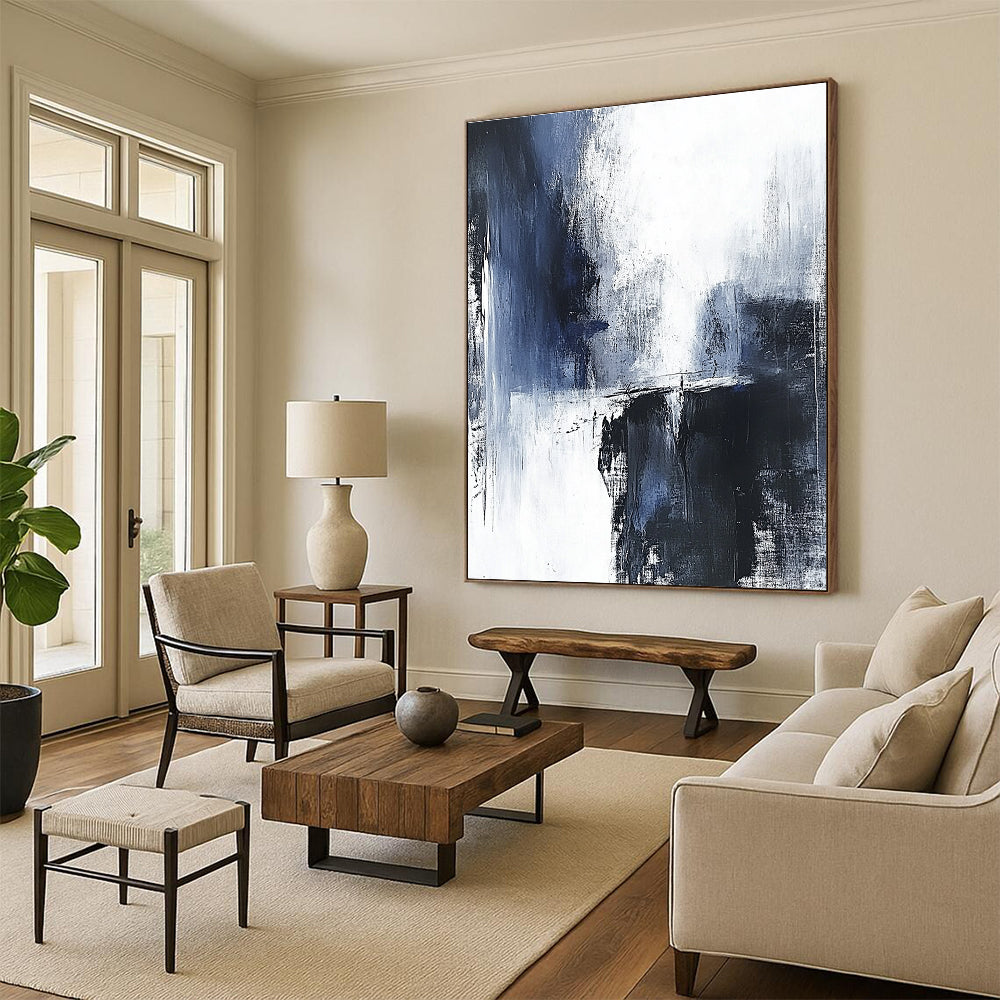 Blue and Gray Abstract Painting with Moody Textures GER557