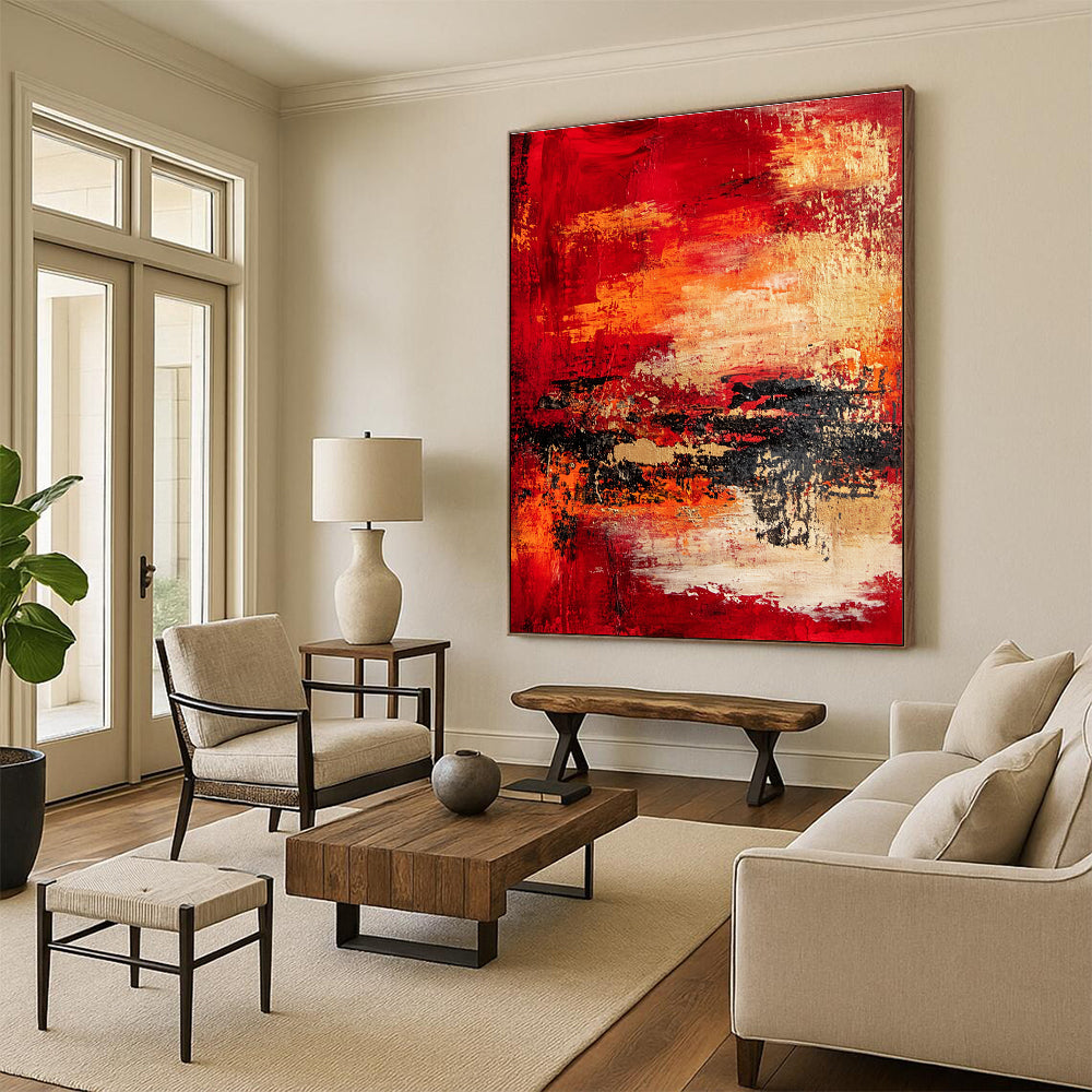Red Orange Abstract Painting with Textured Layers GER730
