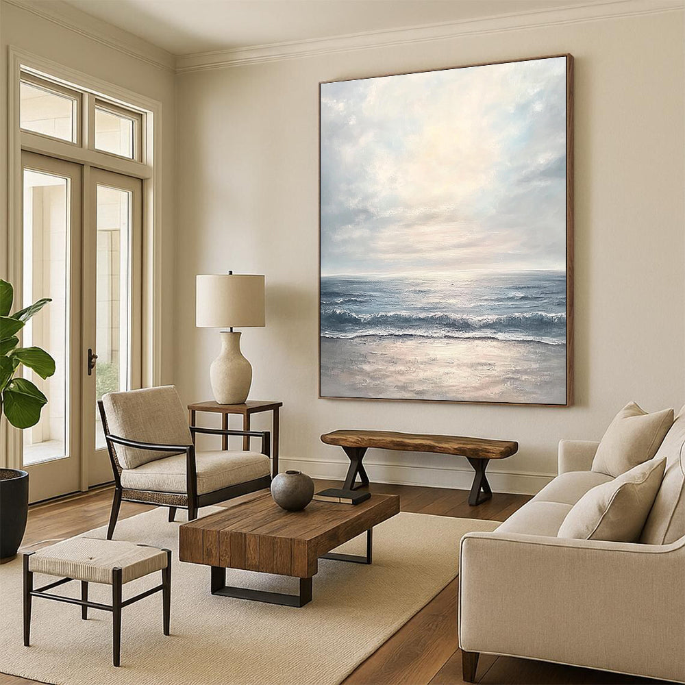 Large Abstract Painting of a serene seascape with gentle waves in soft pastel tones creating a tranquil atmosphere and harmony with nature.STSC1177