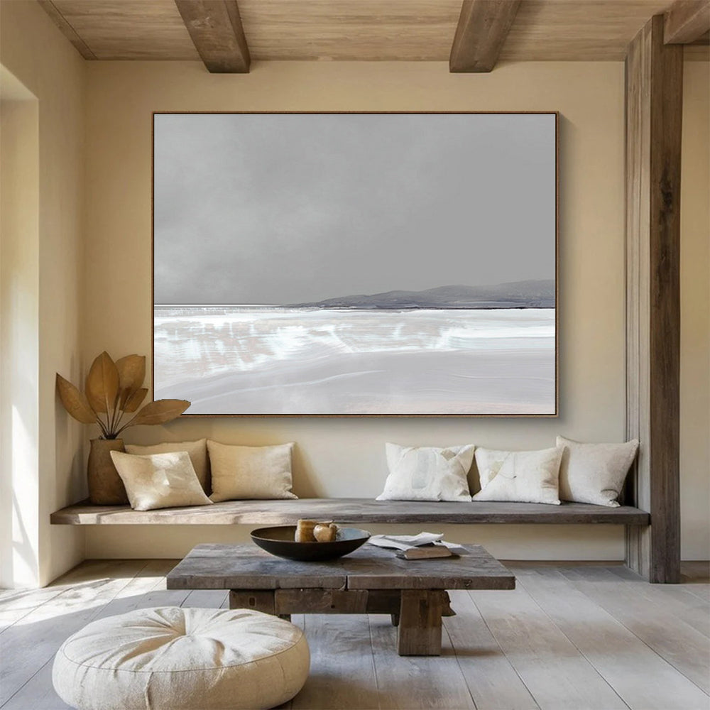 Pale Landscape Abstract Painting with Subtle Grey and White Tones THY137