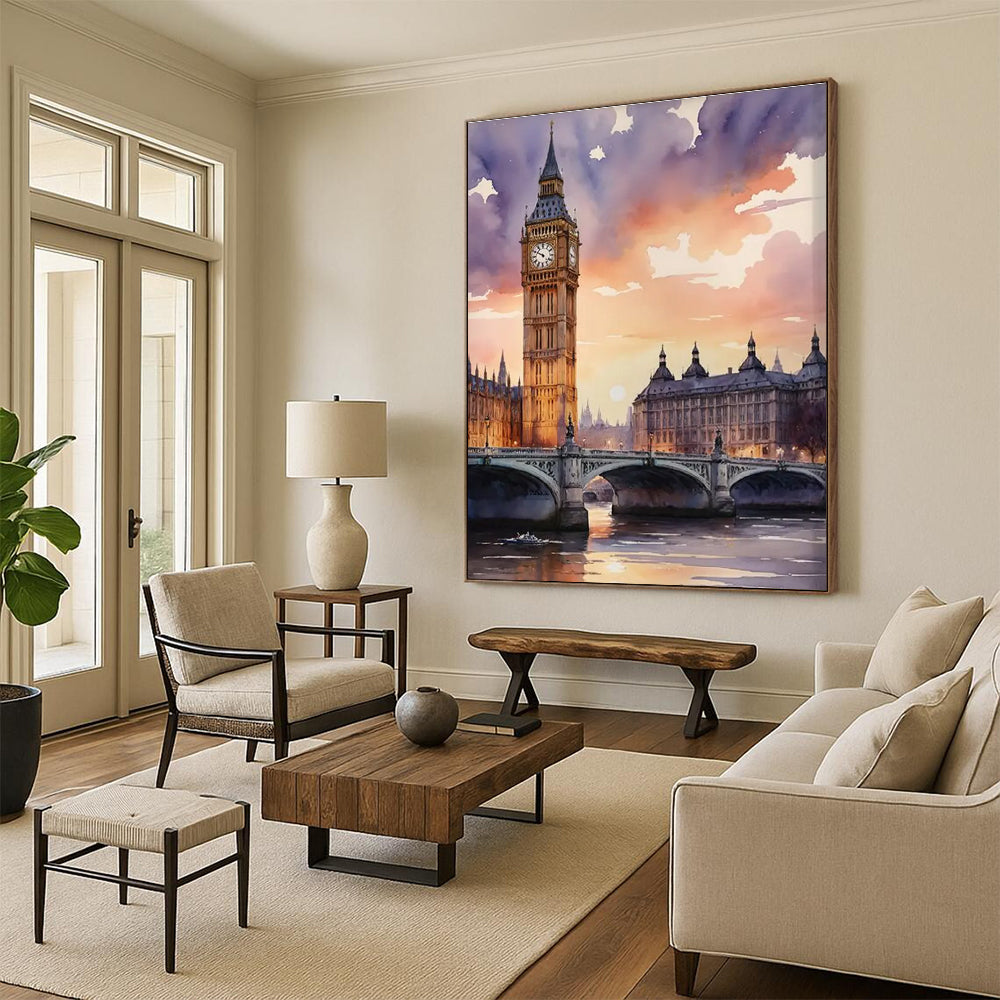 Watercolor Painting of Big Ben and River at Sunset ADGE091