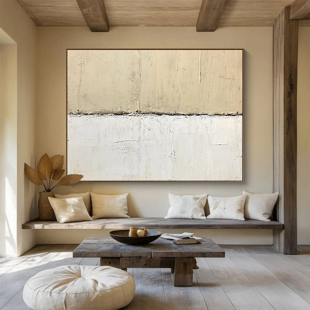 Textured Two - Tone Abstract Painting with Beige and White DYP322