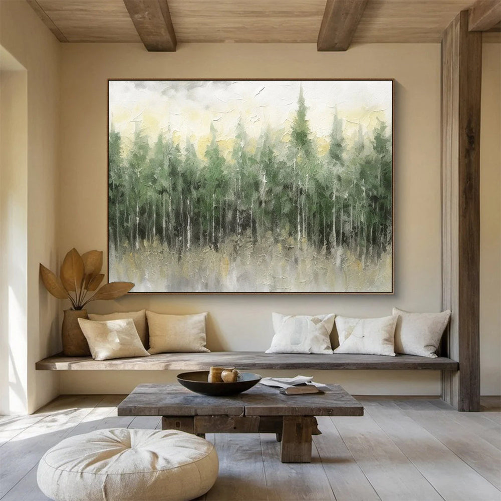 Green Grey Forest Mist Abstract Painting THY064