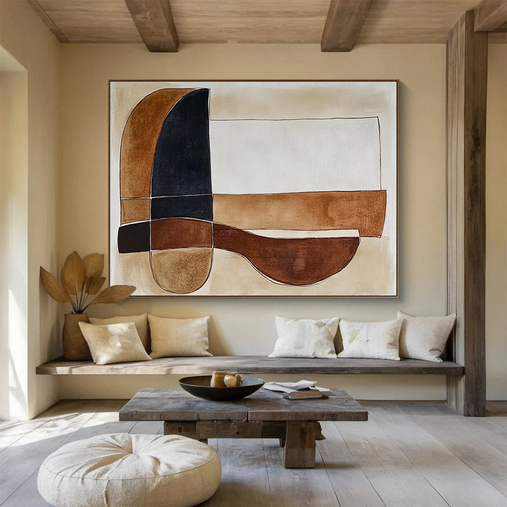Minimalist Geometric Abstract Painting with Earthy Brown Tones DYP552