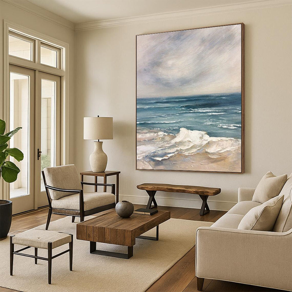 Blue White Grey Sea Abstract Painting ADGE048