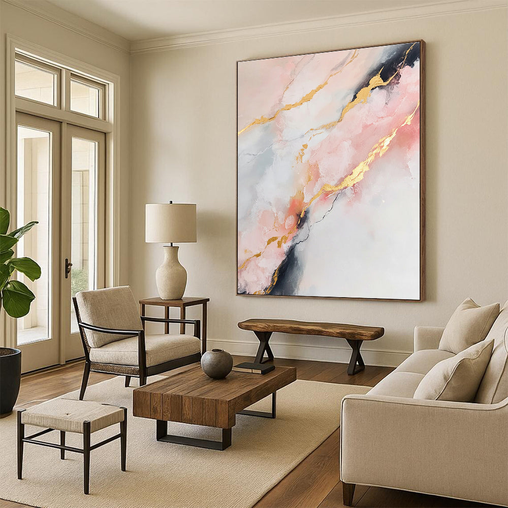 Marble - Inspired Abstract Painting with Pink and Gold GER279
